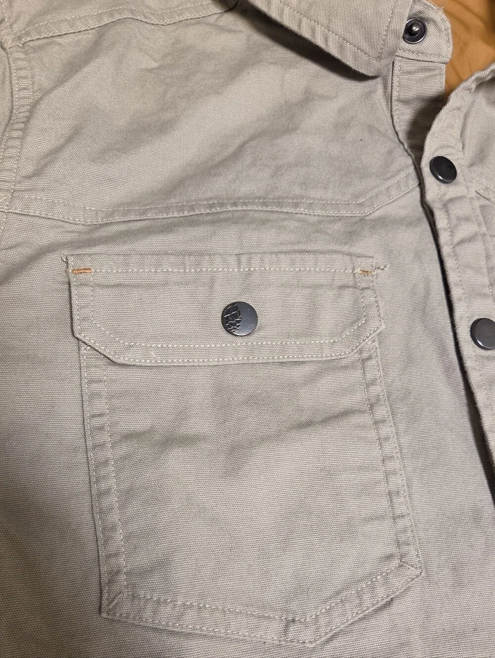 Stio Saratoga Canvas Snap Shirt Talus Tan Khaki Organic Cotton Men's Medium